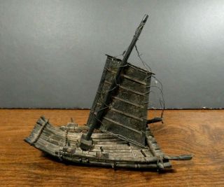 Miniature Metal Silver Plated Chinese Junk Boat - Vintage