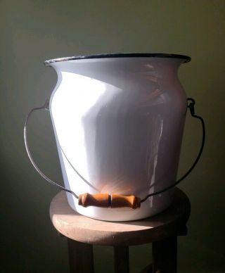 Vintage Porcelain Enamelware Enamel Chamber Diaper Pot