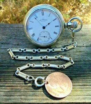 1892 Waltham 18s 15j P.  S.  Bartlett Big 58mm Nickle Sidewinder Pocket Watch &chain