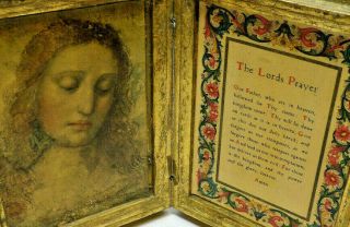The Lords Prayer In Picture Frame W/ Mary 7 1/8 " Tall Old Vtg Religious Picture