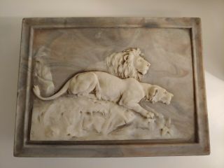 Vintage INCOLAY Carved Stone JEWELRY BOX Trinket Treasure Chest lion lioness 2