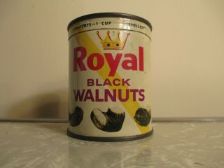 Vintage Mid Century Royal Black Walnuts Key Wind Can Full Advertising