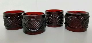 Avon Cape Cod Ruby Red Set Of 4 Napkin Rings Glass Rare Htf Dinnerware Euc