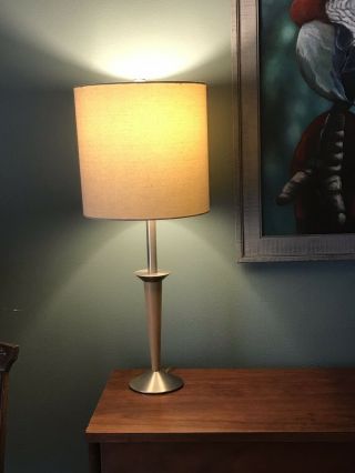 Mid Century Wood And Silver Stiffel Table Lamp