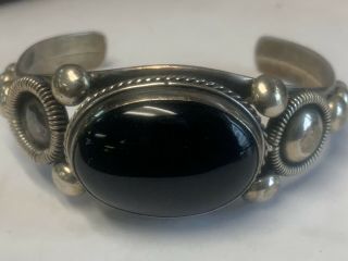Vintage Small Navajo Black Onyx Sterling Silver Cuff Bracelet Size 51/2