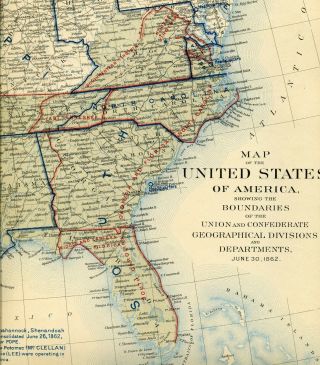 Civil War Atlas Map: United States,  Confederate States June 30,  1862