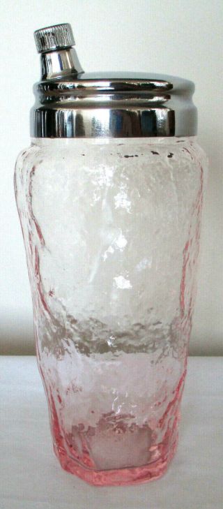 Vintage Bar Morgantown Cocktail Shaker Pink Crinkle Glass & Chrome Barware