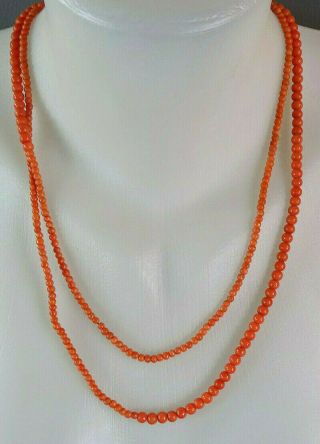 Antique Natural Mediterranean Salmon Coral Graduated Beads 43 " Necklace 31.  81gram