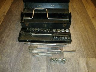 Vintage Craftsman Be 34 - Piece Socket Set 1/2,  3/8,  1/4 " Drive In Metal Box