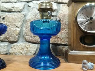 Sapphire Blue Short Lincoln Drape Aladdin Kerosene Oil Lamp 1989.  Not Cobalt