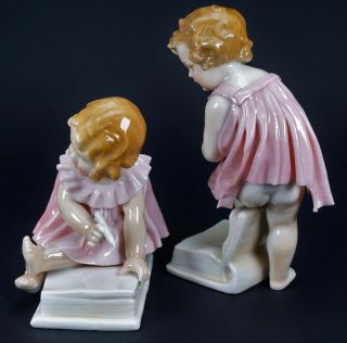 Two Karl ENS Porcelain Figurines of Little Girls in Pink Dresses 3