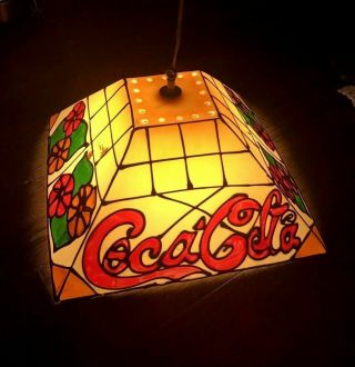 Vintage Coca Cola Hanging Tiffany Stain Glass Look Light Hanging Lamp Fixture