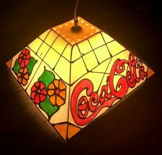 Vintage Coca Cola Hanging Tiffany Stain Glass Look Light Hanging Lamp Fixture 2