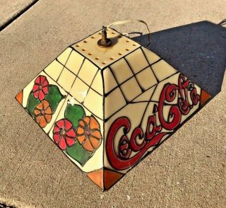 Vintage Coca Cola Hanging Tiffany Stain Glass Look Light Hanging Lamp Fixture 3