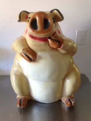 Antique Vintage Piggy Bank Statue Chalkware Plaster Heavy Big Rare Folk Art 1975