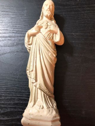 Vintage Chalkware Sacred Heart Of Jesus Figure Statue C.  S.  110 Italy Catholic