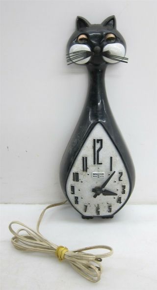 Vintage Spartus Black Cat Wall Clock - Missing Tail