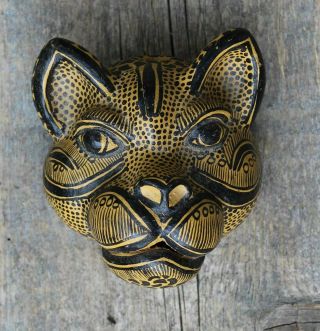 Wall Mask Jaguar Leopard Handmade Clay Amatenango Chiapas Mexico Folk Art Tribal