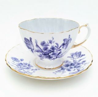 Vintage E.  B.  Foley England Blue Floral Tea Cup & Saucer With Blue Interior