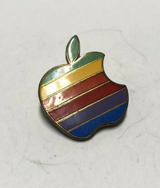 Rare Vtg Apple Rainbow Enamel Cloisonne Hat Pin Brooch Signed Apple Computer Inc