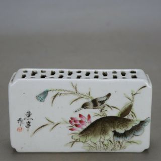 China Old Hand - Carved Porcelain Bird & Flower Pattern Hollow Out Paperweight C02