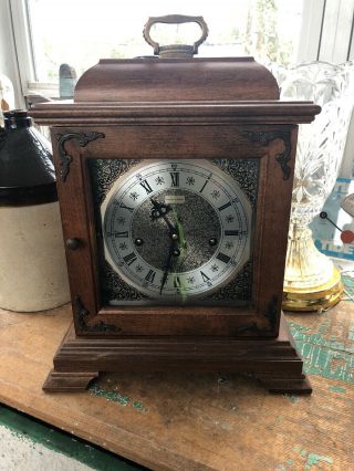 Hamilton Wheatland Heavy Walnut Mantel Clock Has Key Vintage Clock