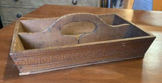 Antique Decorated Primitive Wooden Knife Cutlery Tray From Vermont Estate
