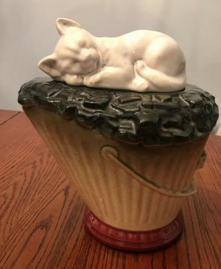 Rare Vintage Mccoy Coal Bucket With White Cat Cookie Jar Marked Mccoy