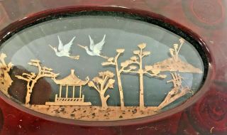 Vintage Chinese Cork Diorama Lacquered Jewelry Box painted Lotus Under glaze 3