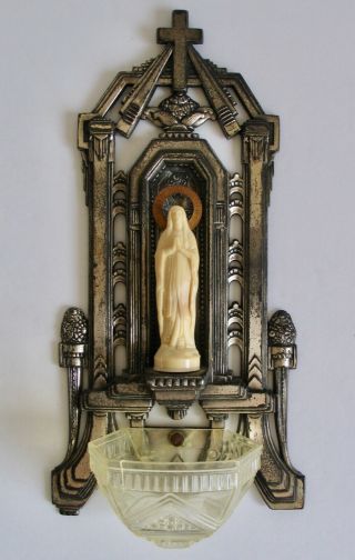 Vintage Virgin Mary Holy Water Font Jesus God Catholic Pray Wall France French