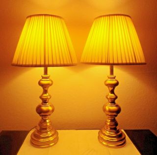 Lamps Stiffel A 31 " H 3 - Way Fancy Brass Table Lamps W/shades