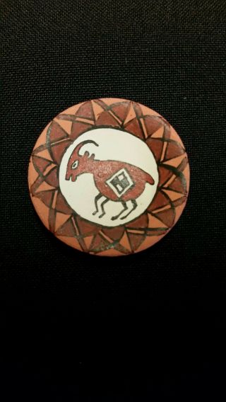 Apache Miniature Pottery Round Plate With A Goat By Gloria Bogulas