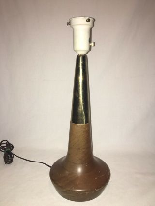 Lightolier Vintage Table Lamp Tulip Genie Wood Base Brass Mid Century Modern