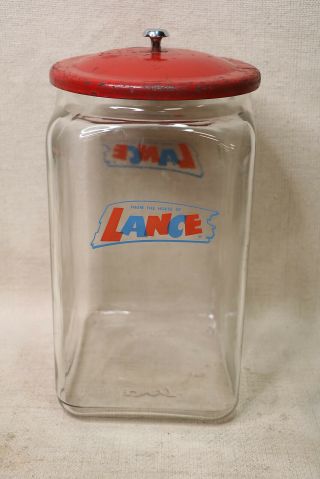 Lance Large Glass Cracker Cookie Jar Store Counter Display 14 1/2 " Tall Vintage
