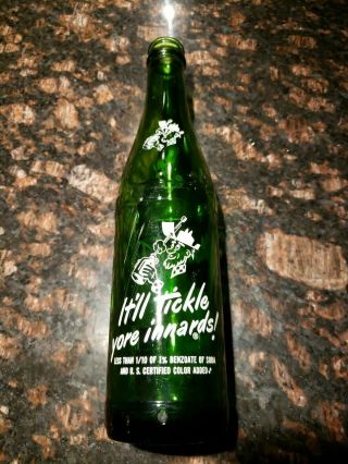 Mountain Dew Soda Pop Glass Bottle Green 1965 Vintage Hillbilly Pig 2
