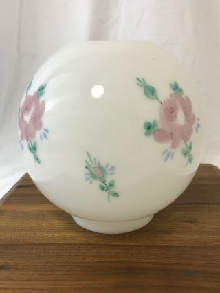 Antique Vtg Glass Globe Ball Lamp Shade Painted Pink Roses Gwtw Banquet Piano