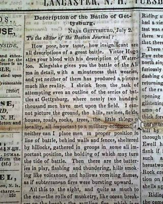 Historic Battle Of Gettysburg Union Victory Vs R.  E.  Lee 1863 Civil War Newspaper