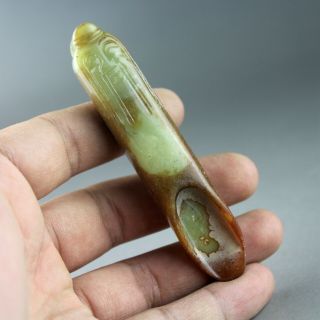 3.  5  China Old Green Jade Chinese Hand - Carved Tea Spoon Jade Pendant 0437