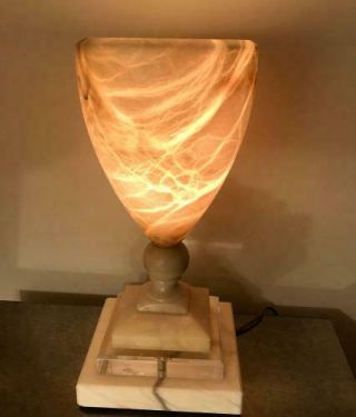 Vintage Alabaster Stone Pedestal Urn Style Vase Table Lamp Light