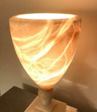 Vintage Alabaster Stone Pedestal Urn style Vase Table Lamp Light 2