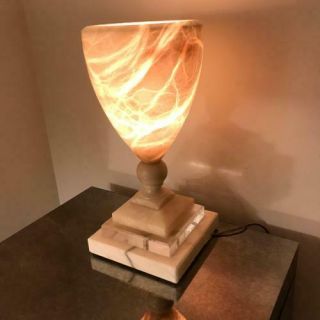 Vintage Alabaster Stone Pedestal Urn style Vase Table Lamp Light 3