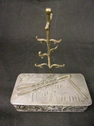 Rare Version Antique Pairpoint Hair Pin Box Silver Plate With Ring Tree
