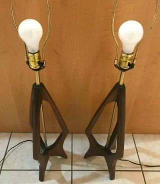 2 Vintage Mid Century Danish Modern Table Lamps Tall & Sleek Pair