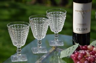Vintage Wine Glasses,  Set Of 6,  Vintage Pressed Glass Square Stem Wine Glasses