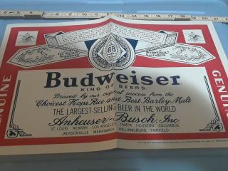 Vintage 1970s Budweiser Beer Poster 11 X 17