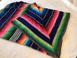 Vintage Mexican Serape Blanket 60 " X 80” With Fringe