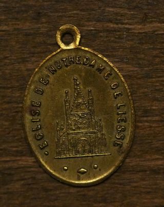 Antique religious bronze medal pendant our lady of Liesse 2