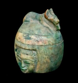 Isis Hathor Ancient Egyptian Antiques Stone Bust W/t Sekhmet Figurine
