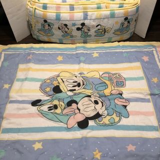 Vtg Dundee Disney Babies Baby Comforter And Bumper Set Mickey Minnie Pastel