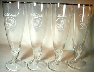 Michelob Beer: Set Of 4 Large.  4 Liter Horn Pilsner Glasses: Gvc: Nr